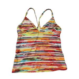 Athleta‎ Tankini Swim Top Colorful Striped Cross Back Swimwear MT